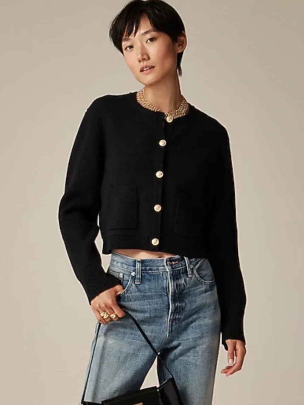 J. Crew Emilie Sweater Lady Jacket in Black Cotton Knit Size M